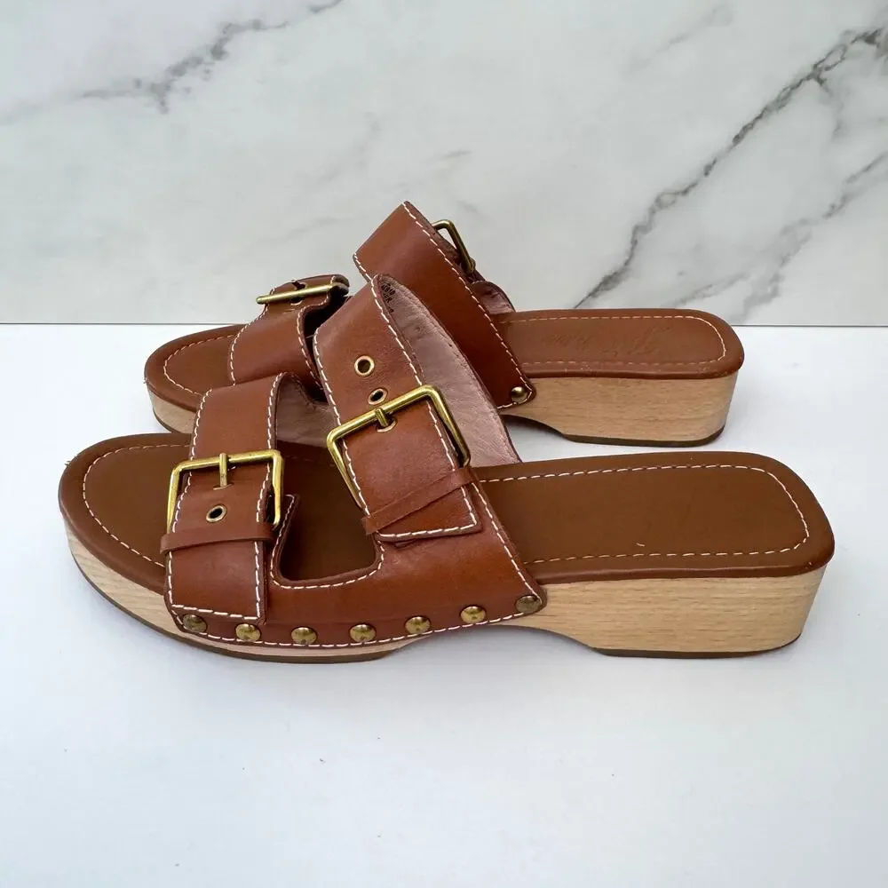 J. Crew Womens Double Strap Sandals Size 9 Leather Neutral Buckle Minimal Brown